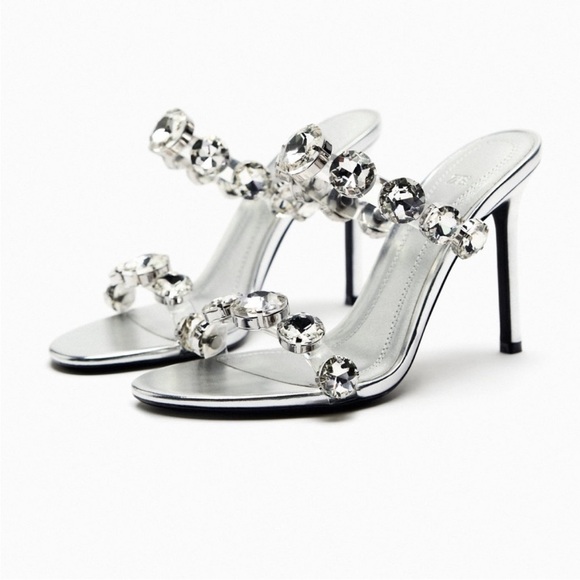 Zara Silver Crystal-Embellished Heels sandals - Picture 3 of 15